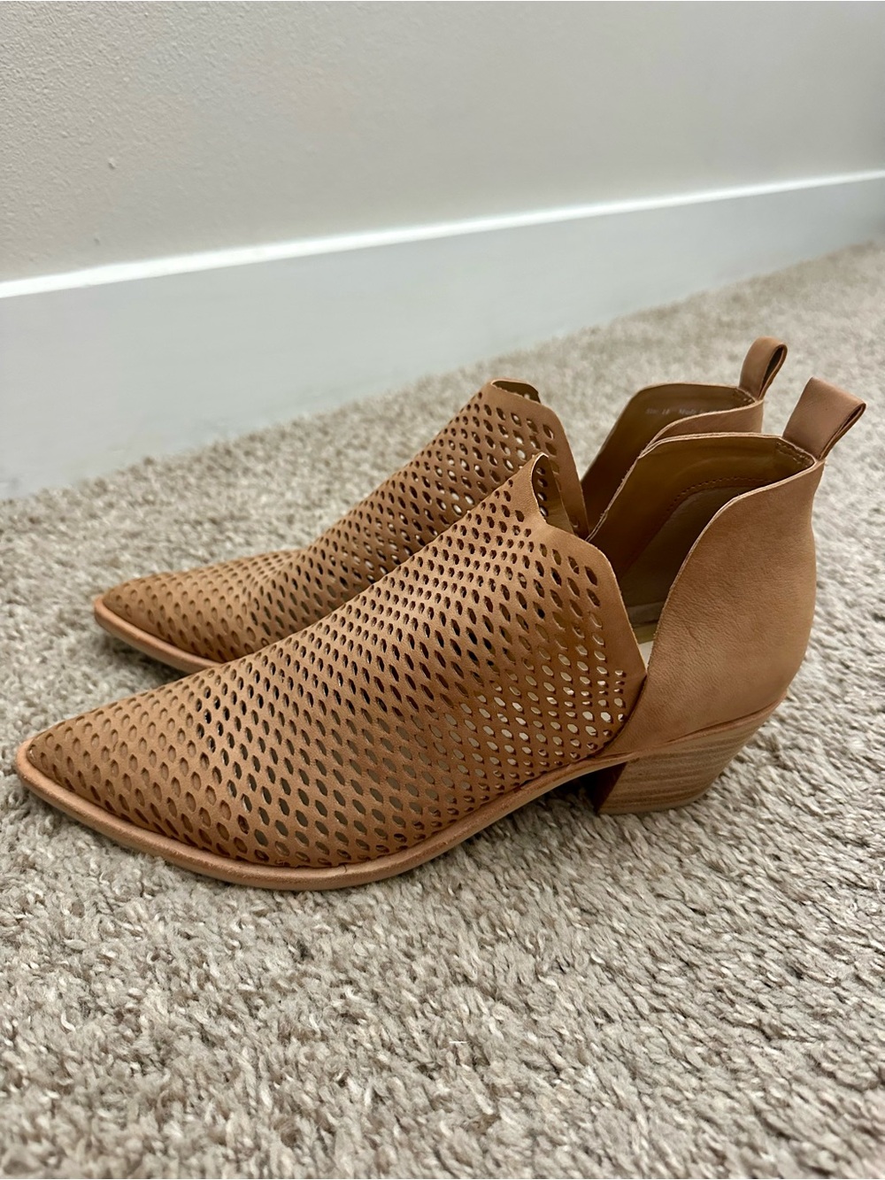 Dolce Vita Tan Perforated Pointed-Toe Ankle Booties